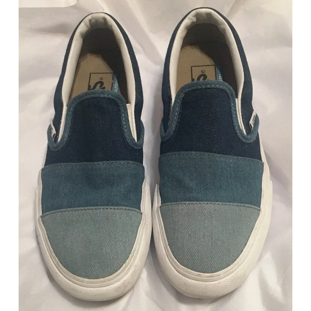 Vans Slip‎ On Blue Denim Ombré Shoes Size Womens 6, Mens 4.5